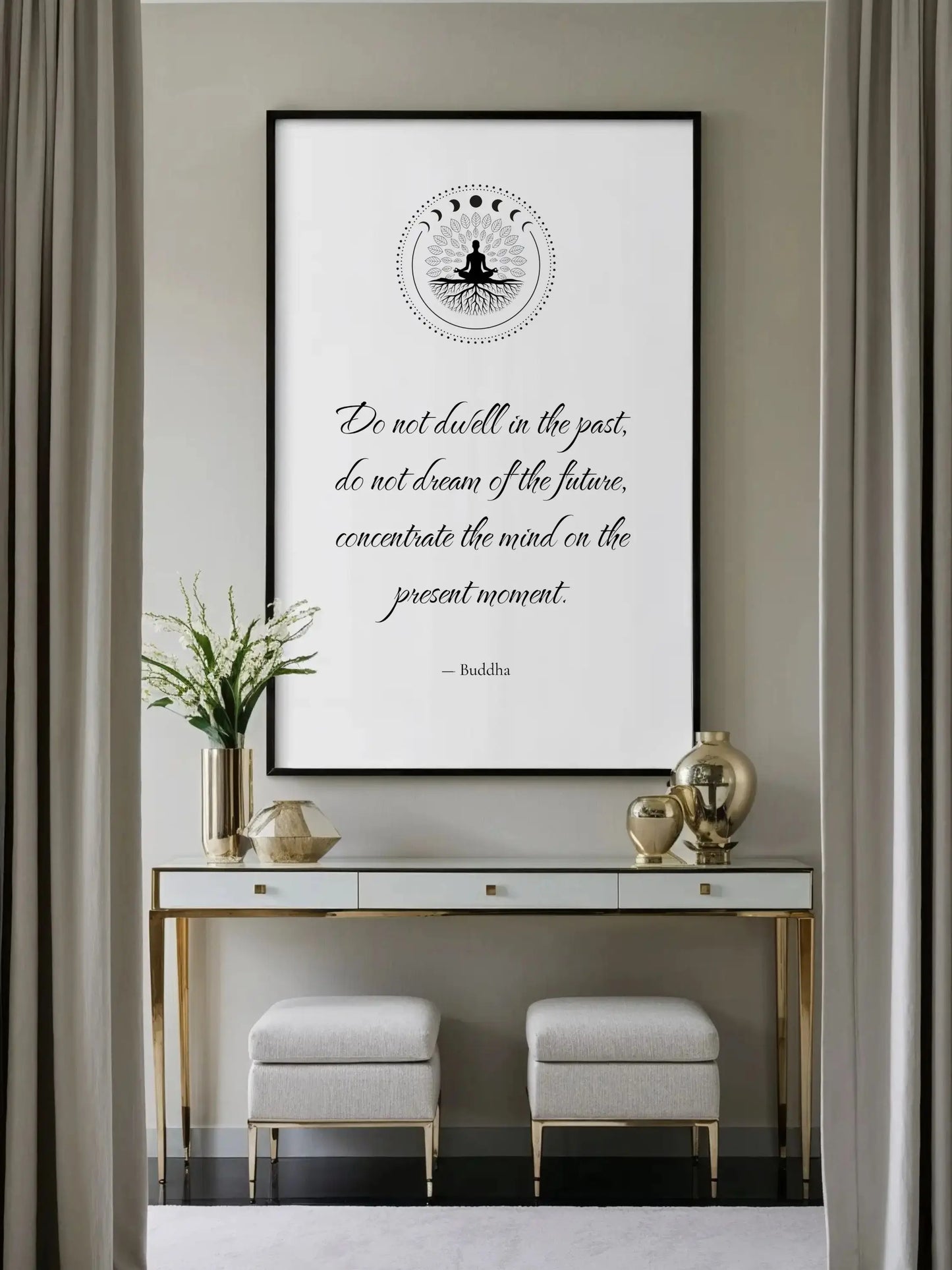 Buddha Quote Print – "Concentrate the Mind on the Present Moment" | Mindful Wall Art