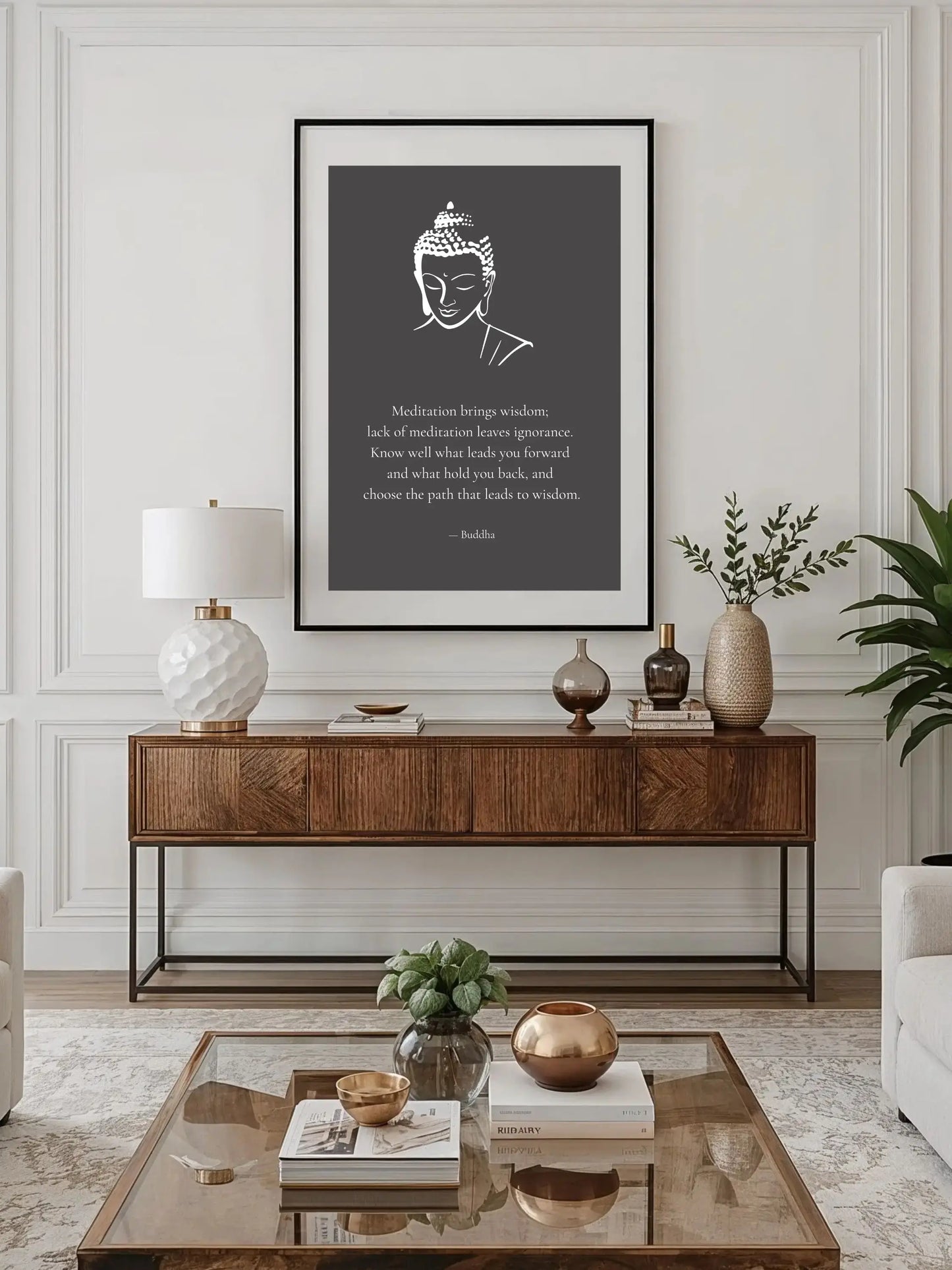 Buddha Quote Print – "Meditation Brings Wisdom" | Mindful Spiritual Wall Art