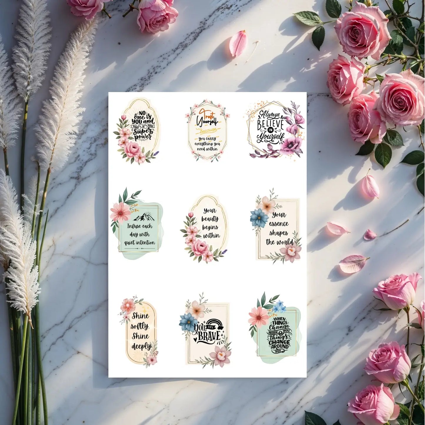 Inner Essence & Self-Love Stickers – 21 Printable Affirmations for Confidence & Radiance
