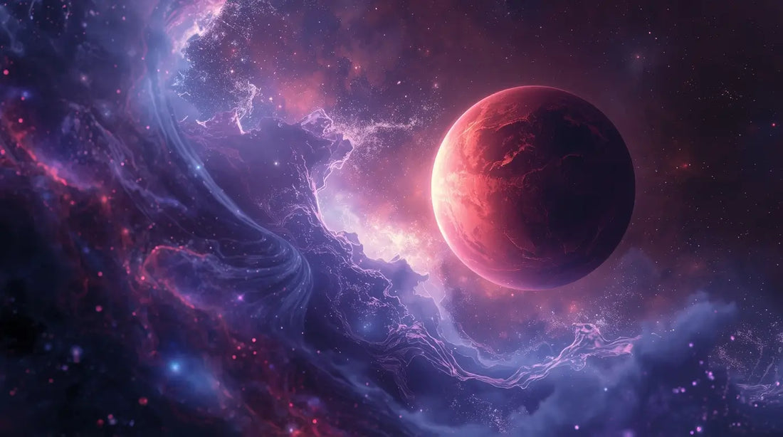 Pluto in the cosmic sky with a wave of water symbol, representing Pluto in Aquarius