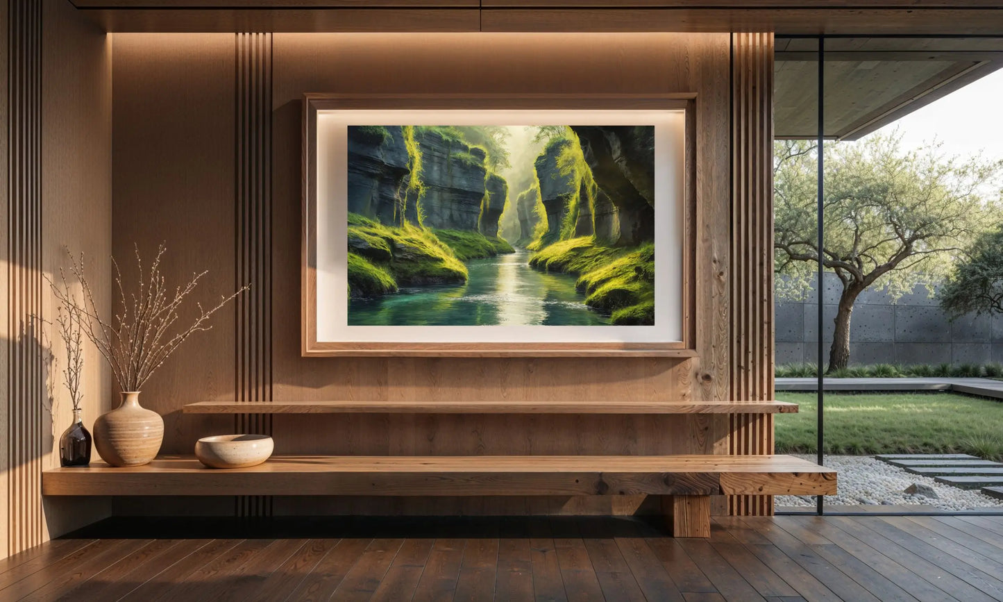 Serene River Canyon Art Print – Nature-Inspired Wall Art"