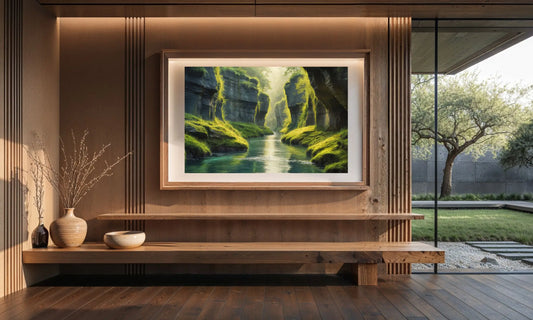 Serene River Canyon Art Print – Nature-Inspired Wall Art"