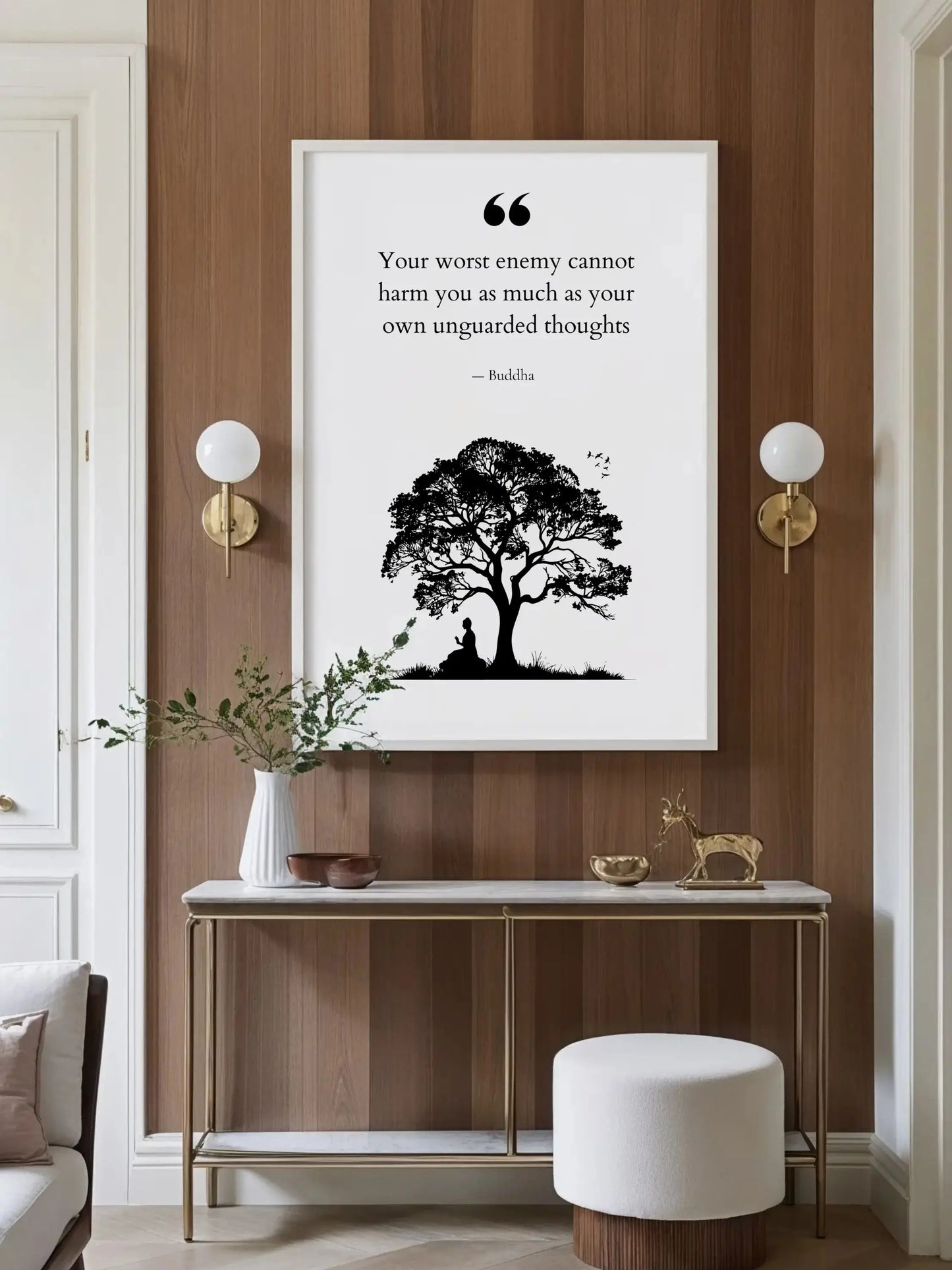 Buddha Quote Print – "Guard Your Thoughts" | Mindful Wall Art for Meditation