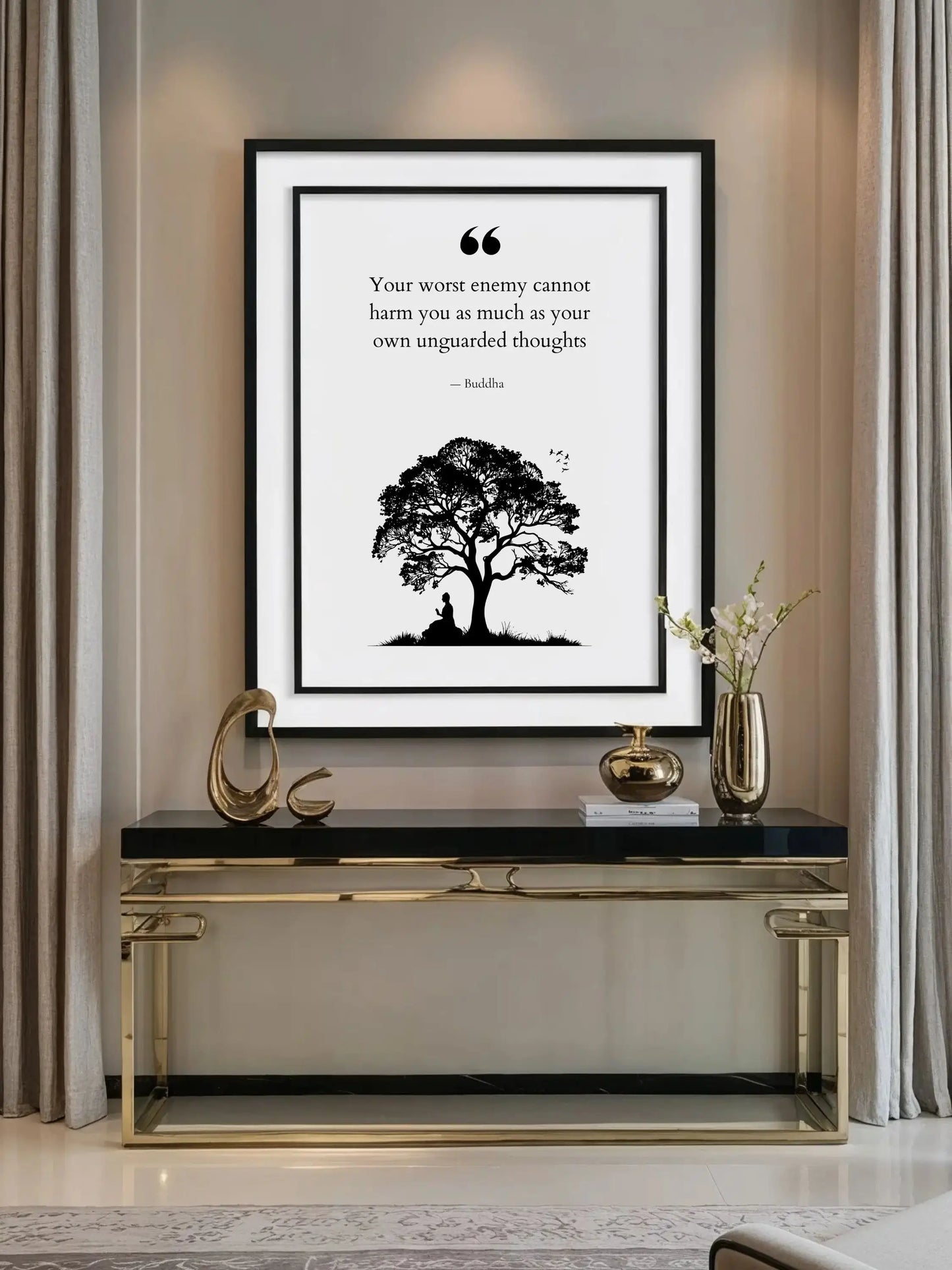 Buddha Quote Print – "Guard Your Thoughts" | Mindful Wall Art for Meditation
