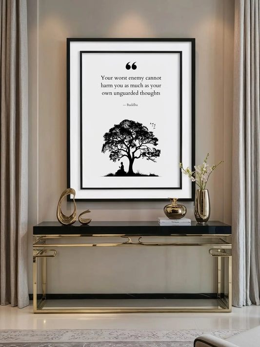 Buddha Quote Print – "Guard Your Thoughts" | Mindful Wall Art for Meditation