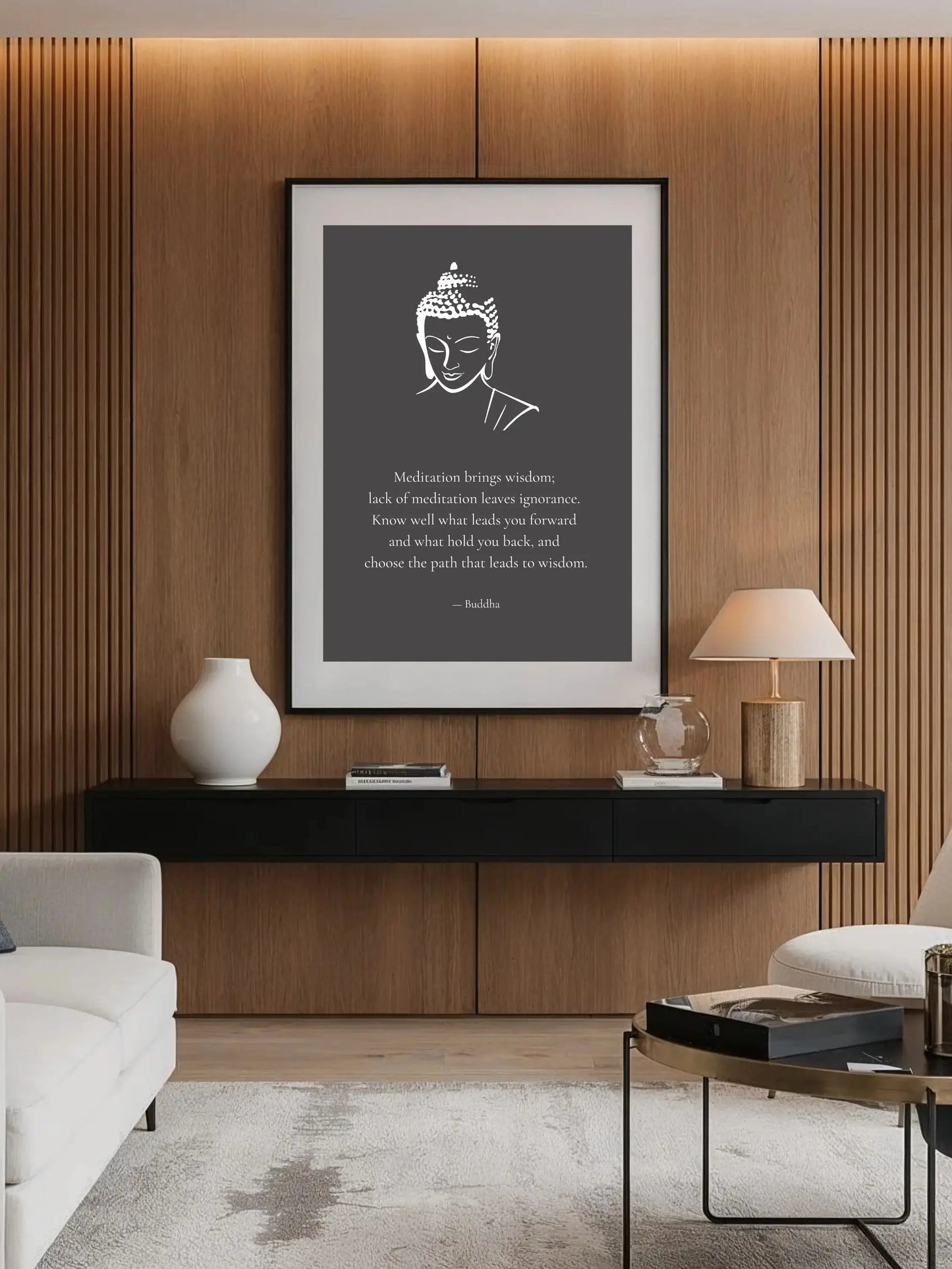 Buddha Quote Print – "Meditation Brings Wisdom" | Mindful Spiritual Wall Art