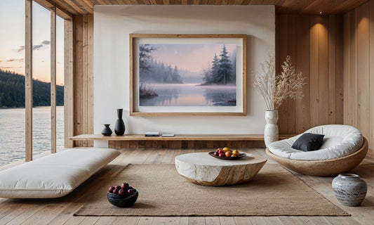 Serenade of the Mist – Forest Lake Art Print for Serene & Mindful Spaces