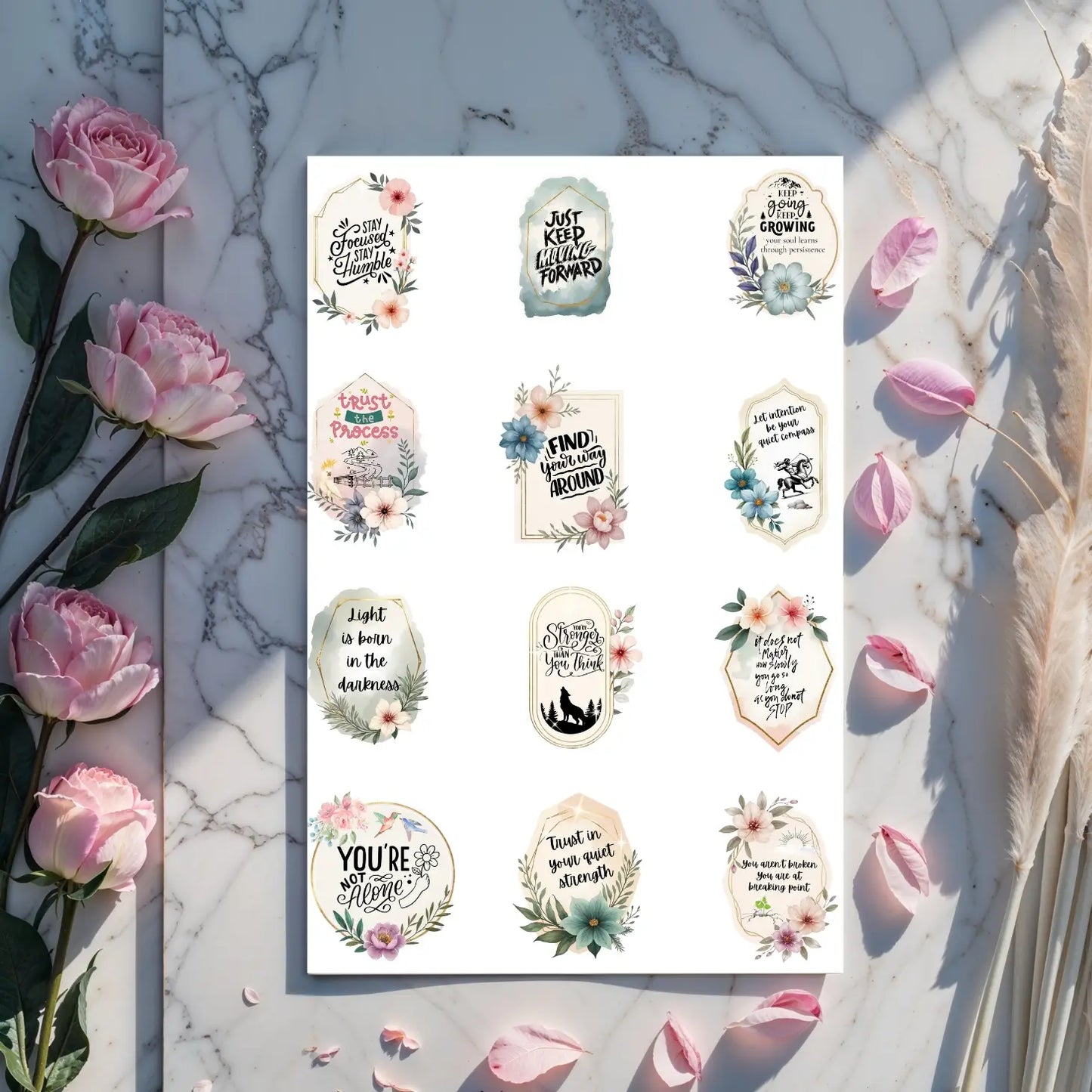 Soulful Motivational Sticker Bundle – 108 Printable Affirmations Pack