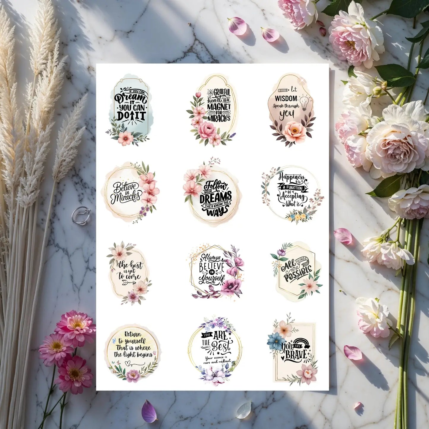 Soulful Motivational Sticker Bundle – 108 Printable Affirmations Pack