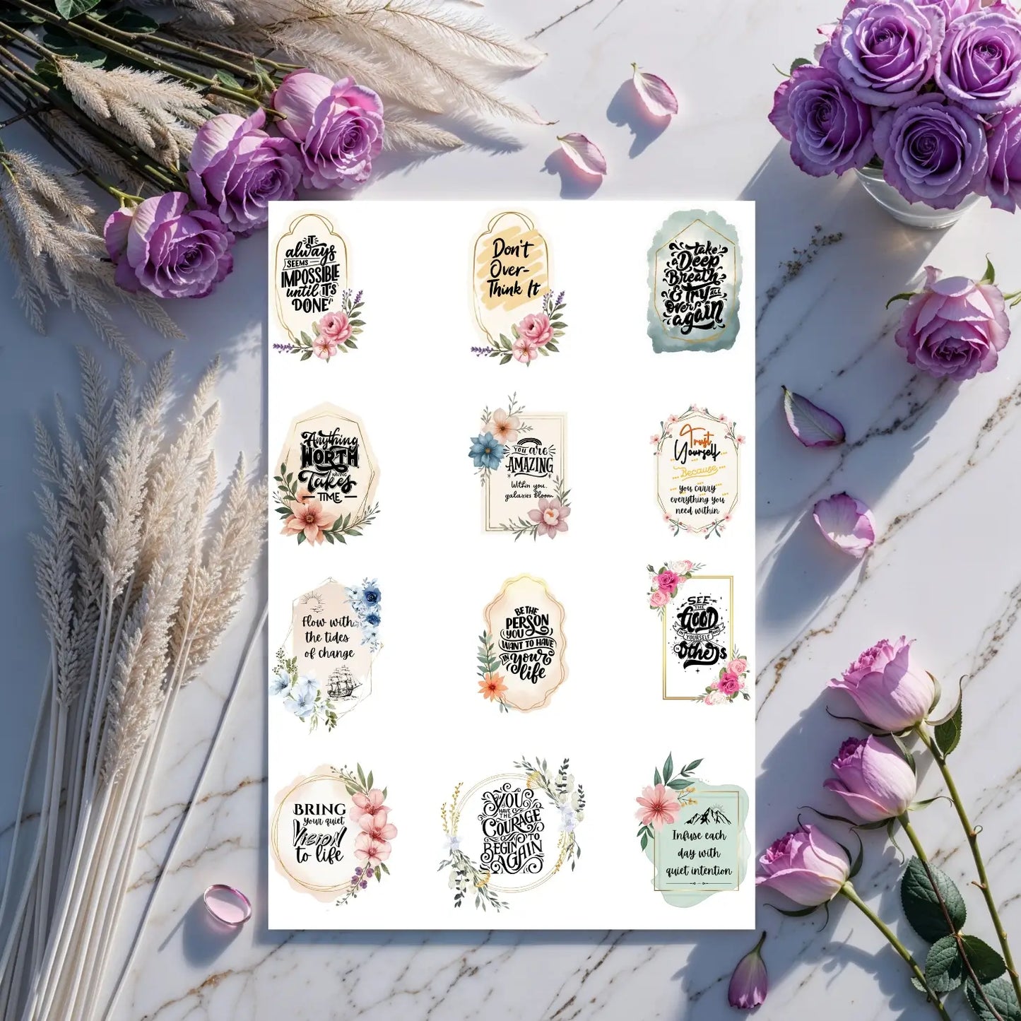 Soulful Motivational Sticker Bundle – 108 Printable Affirmations Pack