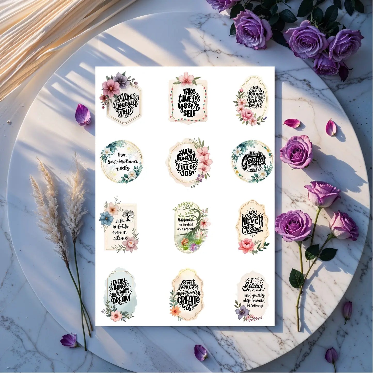 Soulful Motivational Sticker Bundle – 108 Printable Affirmations Pack
