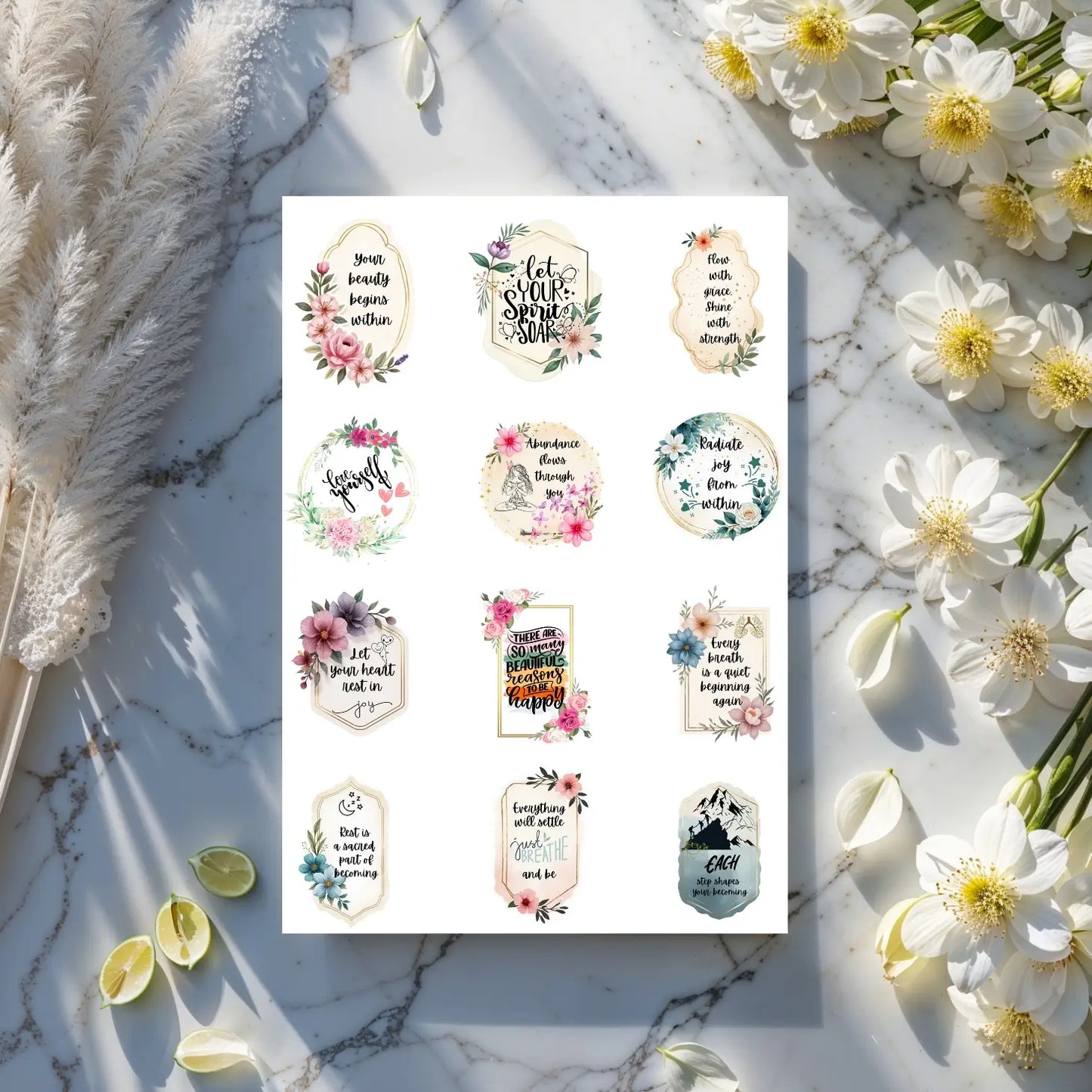 Soulful Motivational Sticker Bundle – 108 Printable Affirmations Pack