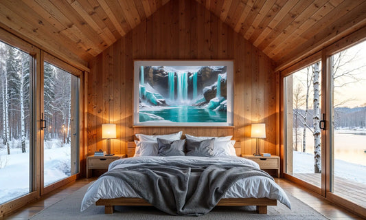 Whispers Beneath the Falls – Winter Waterfall Art Print for Mindful Spaces