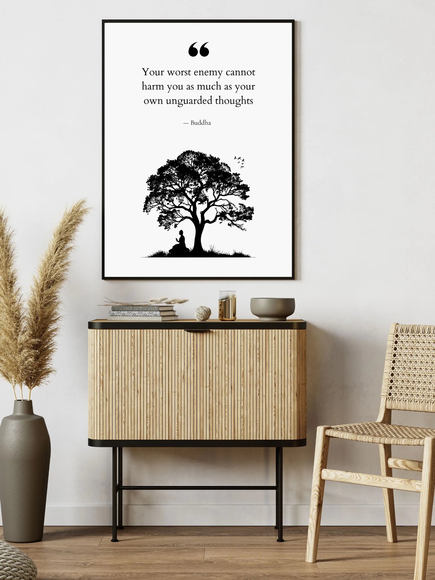 Buddha Quote Print – "Guard Your Thoughts" | Mindful Wall Art for Meditation