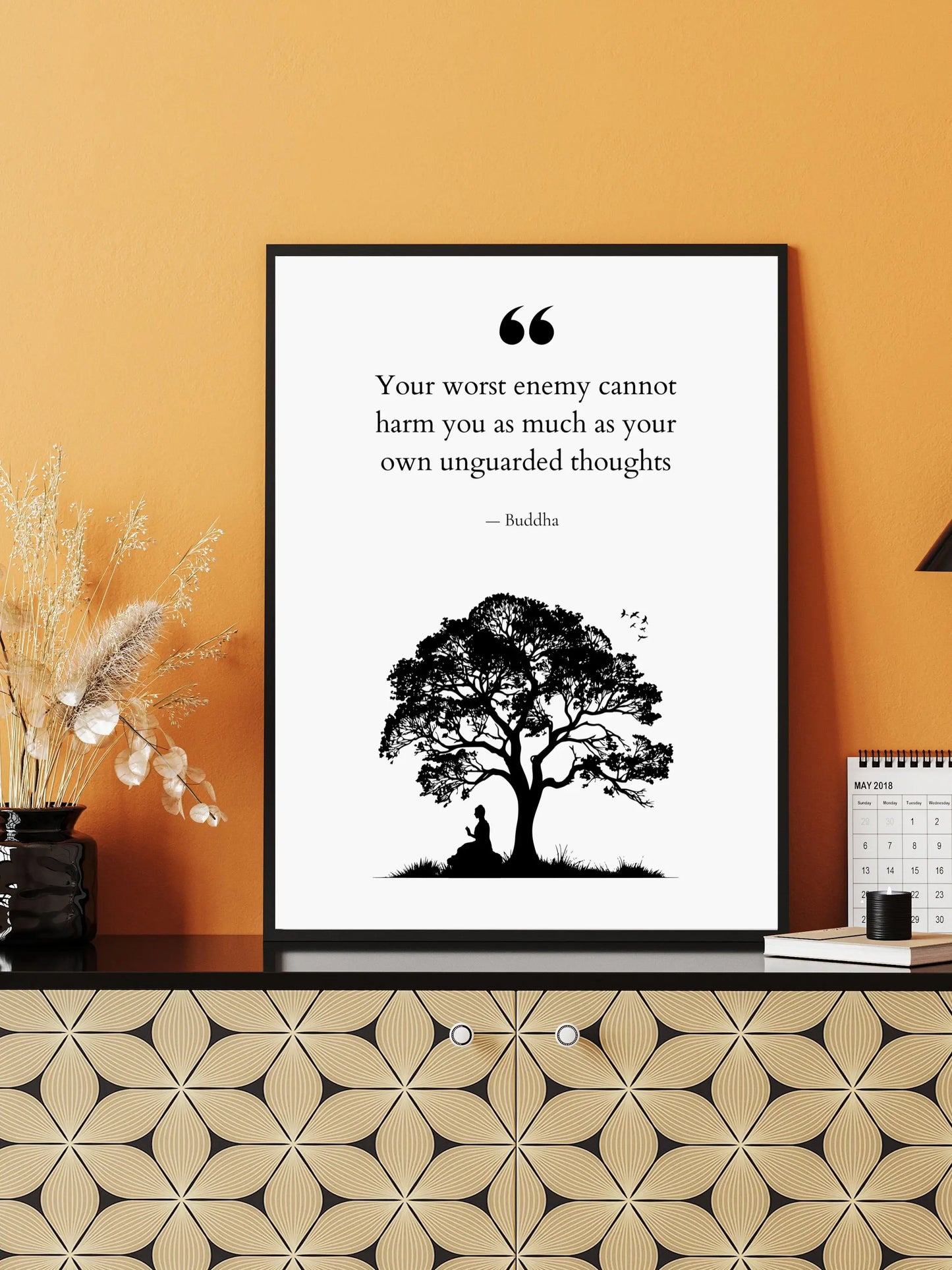 Buddha Quote Print – "Guard Your Thoughts" | Mindful Wall Art for Meditation